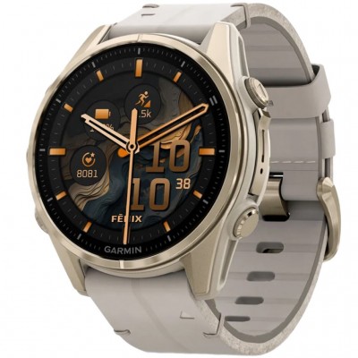 GPS смарт-годинник GARMIN fenix 8 43mm, AMOLED, Saph, SftGldSS/FogGryLeatherBnd, Excl
