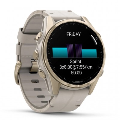 GPS смарт-годинник GARMIN fenix 8 43mm, AMOLED, Saph, SftGldSS/FogGryLeatherBnd, Excl