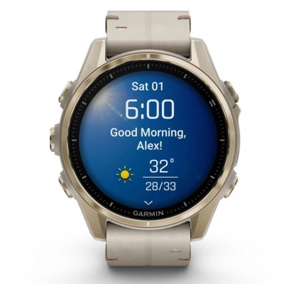 GPS смарт-годинник GARMIN fenix 8 43mm, AMOLED, Saph, SftGldSS/FogGryLeatherBnd, Excl