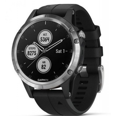 Спортивные часы Garmin fenix 5 Plus, Glass, Silver w/Black Band, GPS Watch, EMEA (010-01988-11)