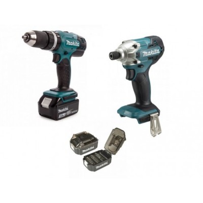 Аккумуляторный шуруповерт Makita DHP453SFX8 + Аккумуляторный ударный гайковерт Makita DTD156Z + Набор бит Makita (21 шт.) (B-68323) (DLX2336SX2)