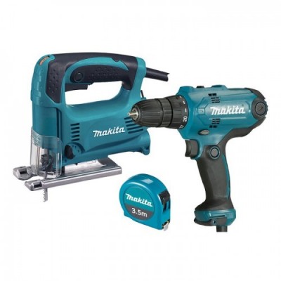 Шуруповерт Makita DF0300 + Лобзик Makita 4329 + Рулетка 3,5 м (SET-0300D)