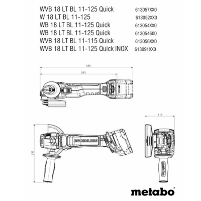 Акумуляторна кутова шліфмашина Metabo WPB 18 LT BL 11-125 Quick (18 В, без АКБ, 125 мм) (613057850) Акумуляторна кутова шліфмашина Metabo WPB 18 LT BL 11-125 Quick (18 В, без АКБ, 125 мм) (613057850)