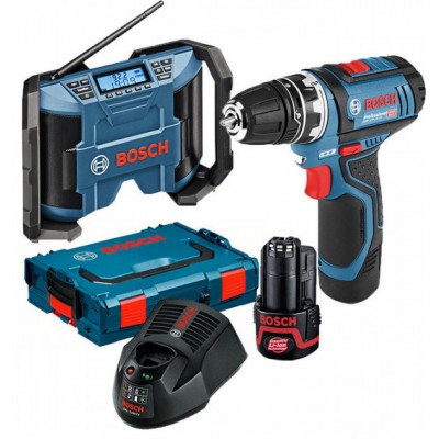 Набор Bosch шуруповерт GSR 12V-15 + радио GPB 12V-10 + з/у AL 1230 CV + 2 x акб GBA 12V 2 Ah + L-boxx (06018681SR)