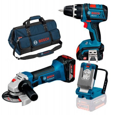 Набор Bosch GSR 18 V-EC + GWS 18-125 V-Li + GLI Vari LED + з/у AL 1880 CV + 2 x акб GBA 18V 5 (0615990G12)