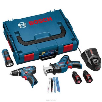 Аккумуляторный набор Bosch 12V-2-Li (шуруповерт GSR+сабельная пила GSA 12V-Li+фонарь GLI) L-Boxx