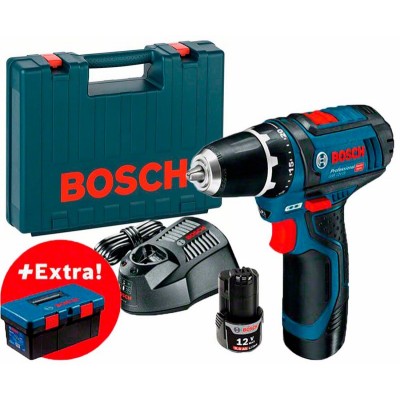Аккумуляторная дрель-шуруповерт Bosch GSR 12V-15 + з/у GAL 1230 CV + 2 акб GBA 12V 2Ah + чемодан + ящик PRO (0615990L28)