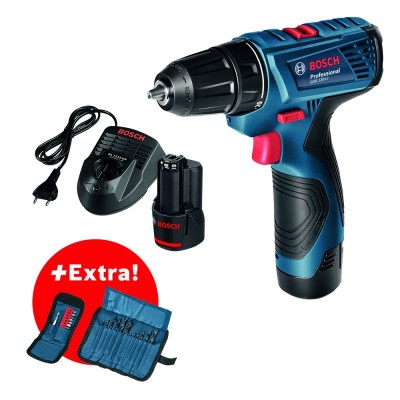 Аккумуляторная дрель-шуруповерт Bosch Professional GSR 120-LI 12В 2х1.5 Ач Li-Ion + Набор бит 11 шт. + Набор сверл 12 шт (06019F7004)