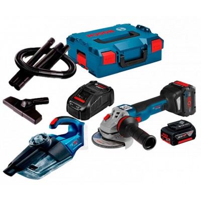 Угловая шлифмашина Bosch GWS 18V-10 C + пылесос GAS 18V-1 + 2 акб 5 Ah + ЗУ (06019G310P)