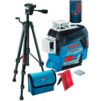 Линейный лазерный нивелир Bosch GLL 3-80 C + штатив BT 150 + приёмник LR 6 + чехол (0601063R03)