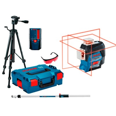 Линейный лазерный нивелир Bosch GLL 3-80 C + штатив BT 150 + приёмник LR 6 + линейка GR 240 + держатель (0601063R06)