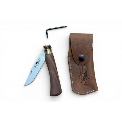 Набір ніж Antonini Old Bear M (19 см), рукоятка - горіх, сталь - INOX W1.4060, больстер - латунь та шкіряний чохол FO.9300 в спеціальному пакуванню