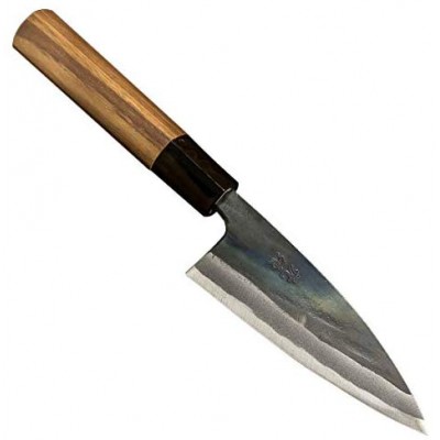 Ніж кухонний "MOTOKANE" Deba Hocho 105 мм лезо, Aogami Steel 1, Kurouchi, подвійний скіс, HONMAMON (4582243650236)